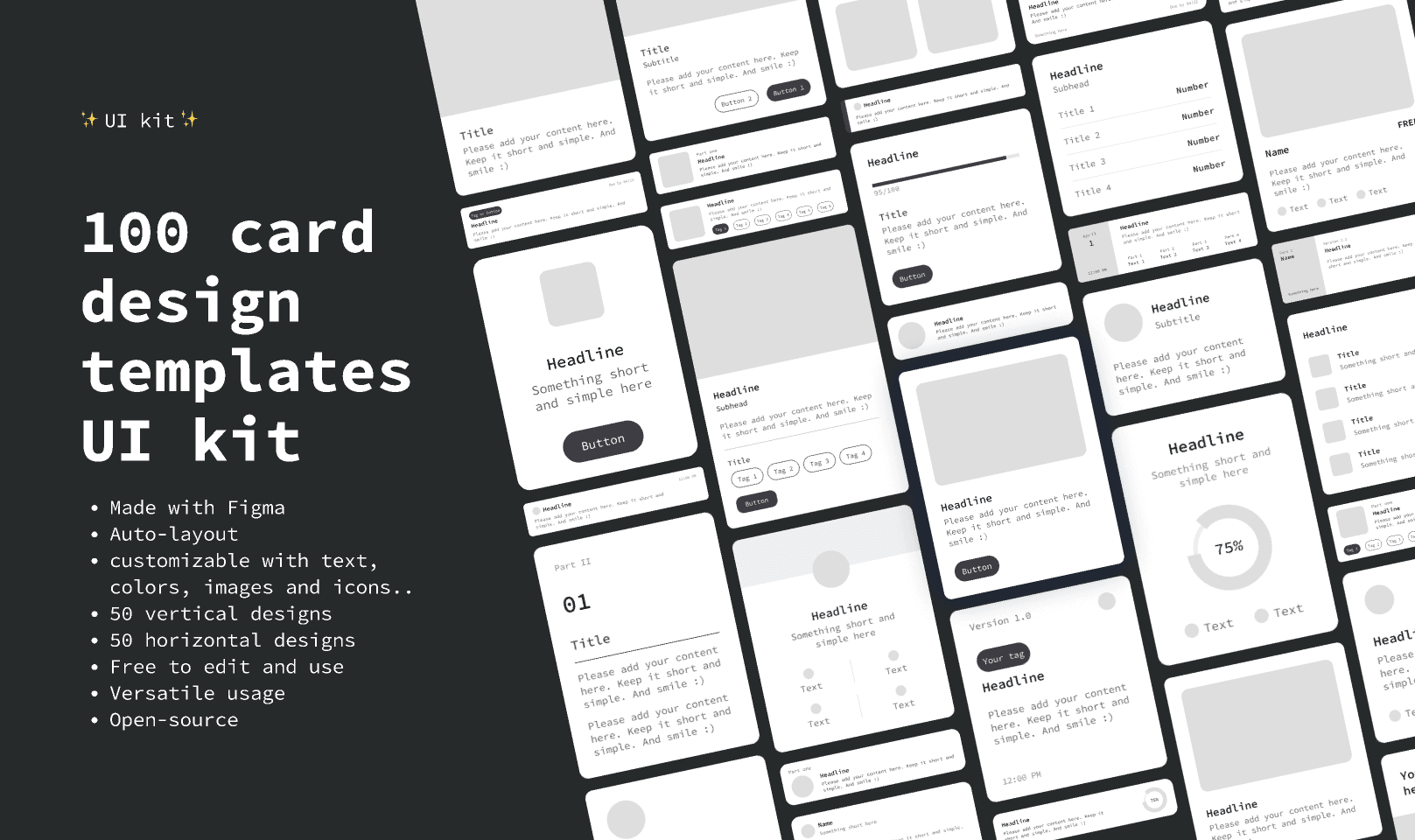 100 card design templates UI kit preview