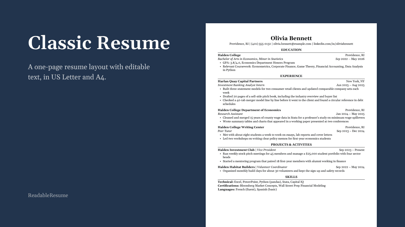 Classic Resume preview