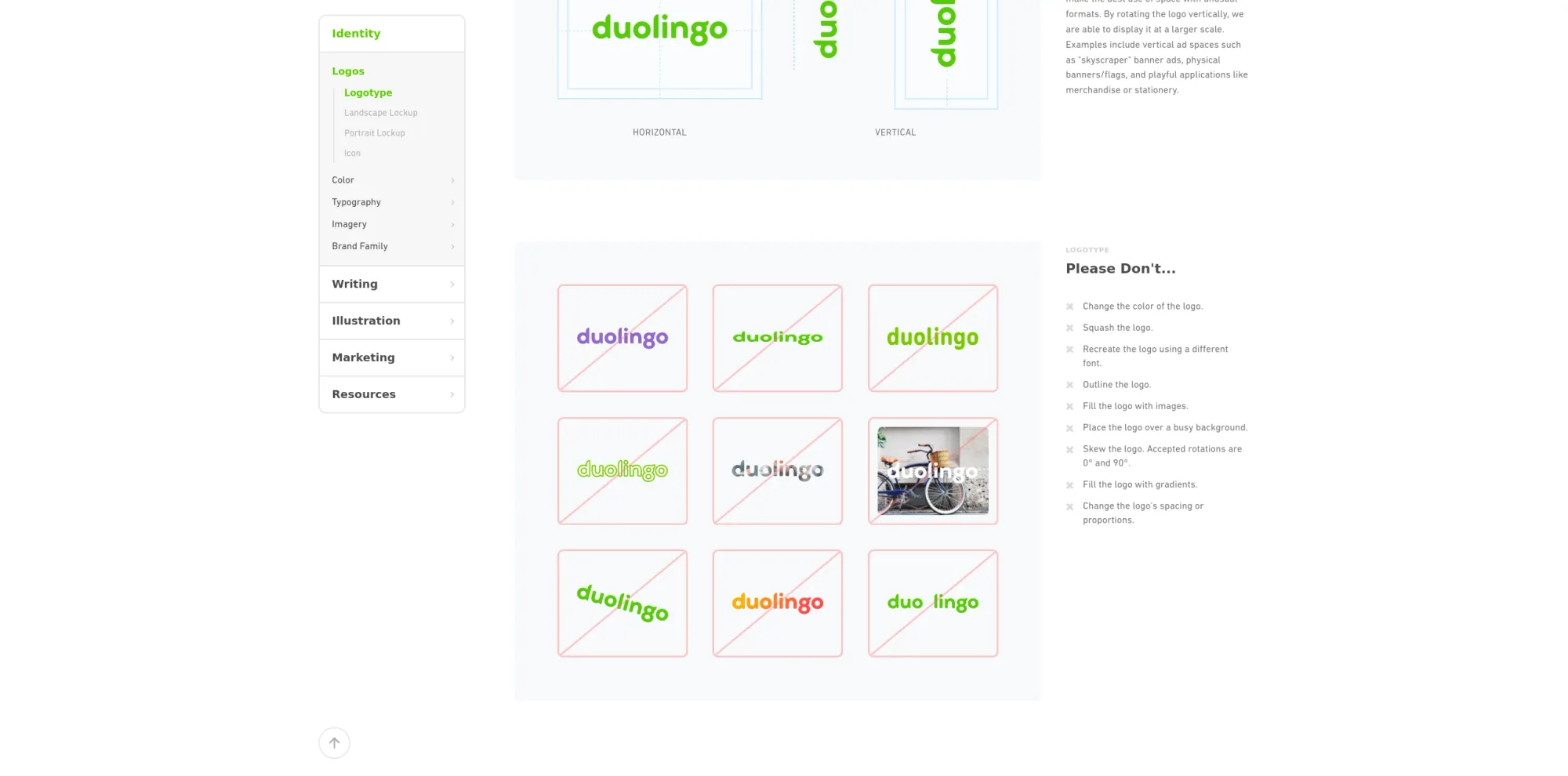Example of style guide - Duolingo design guidelines site 