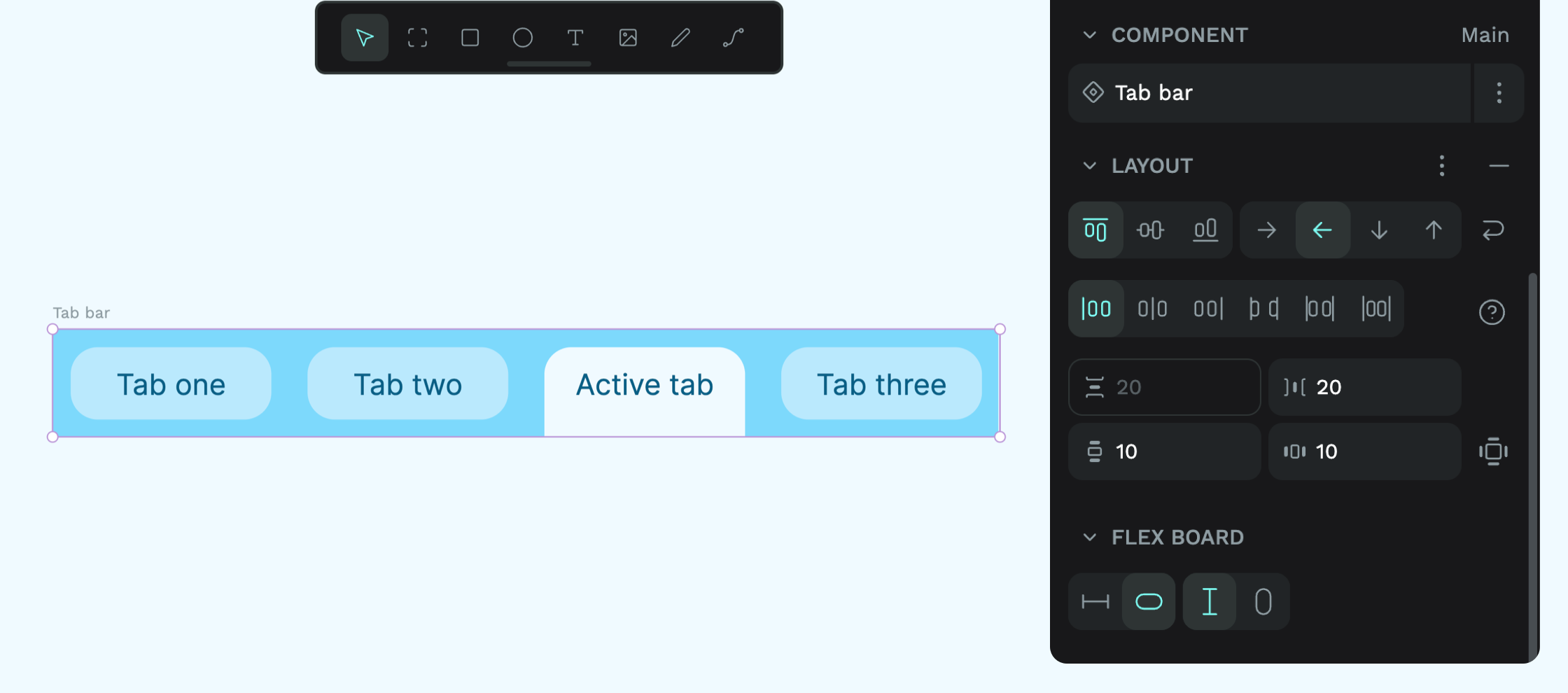 A tab bar component using the flex layout.