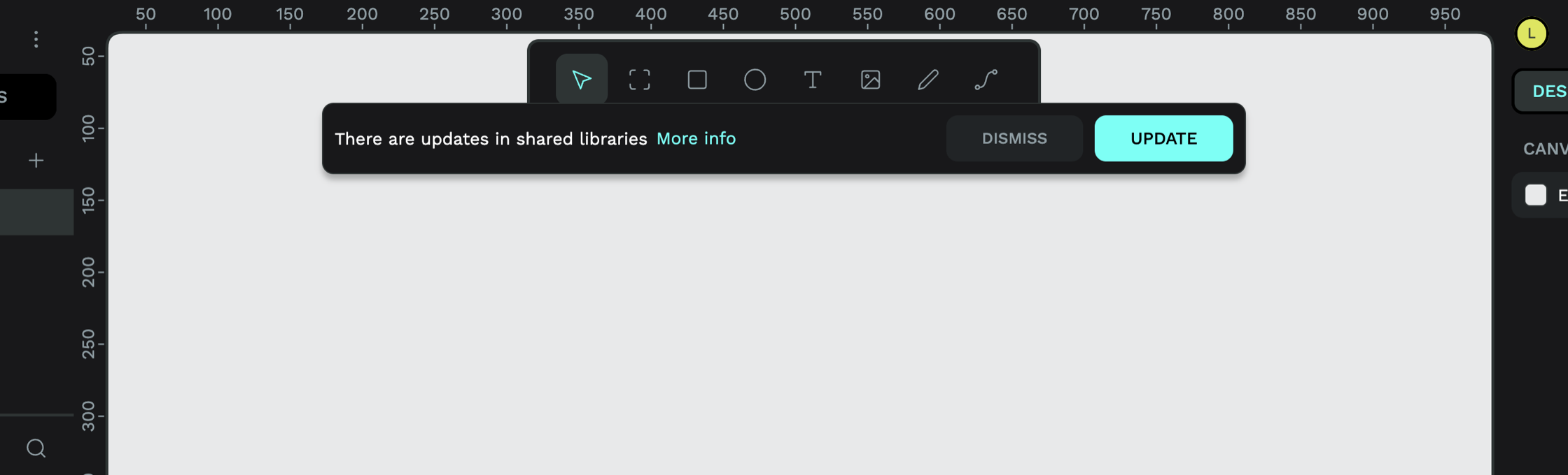 A notification saying there are updates in shared libraries with an Update button.