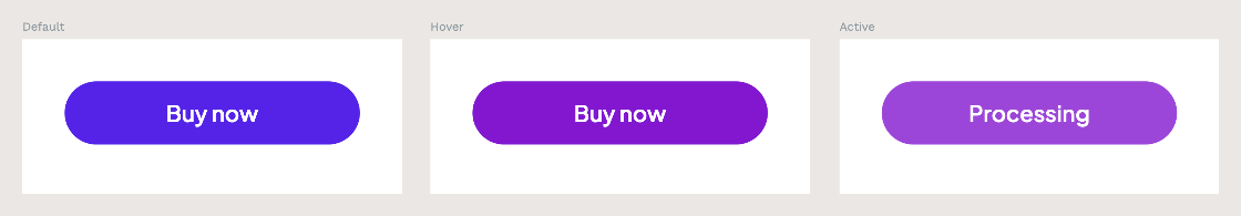 The three button states on boards title Default, Hover, and Active.