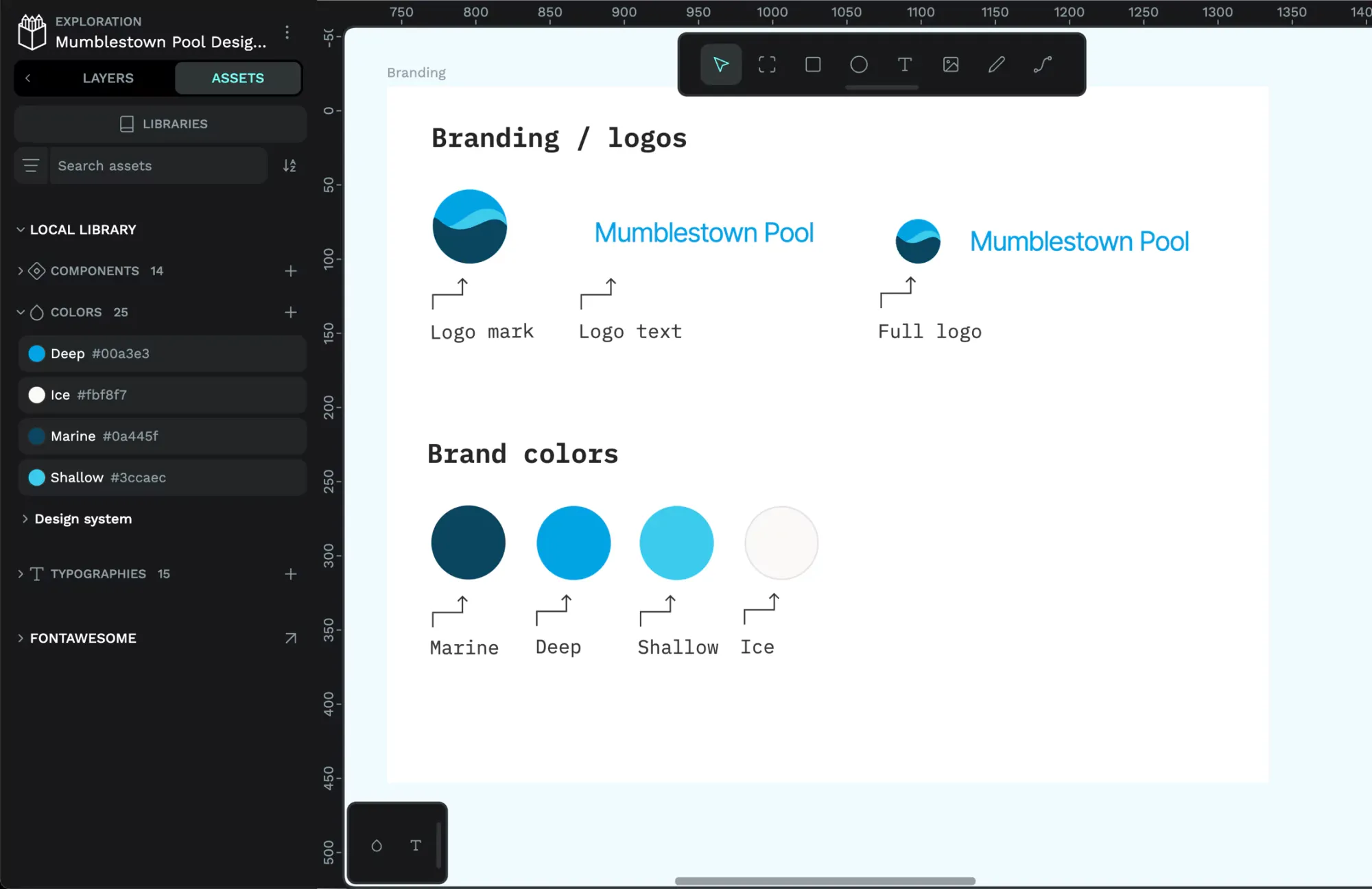 Branding logo assets of Design System example in Penpot workspace