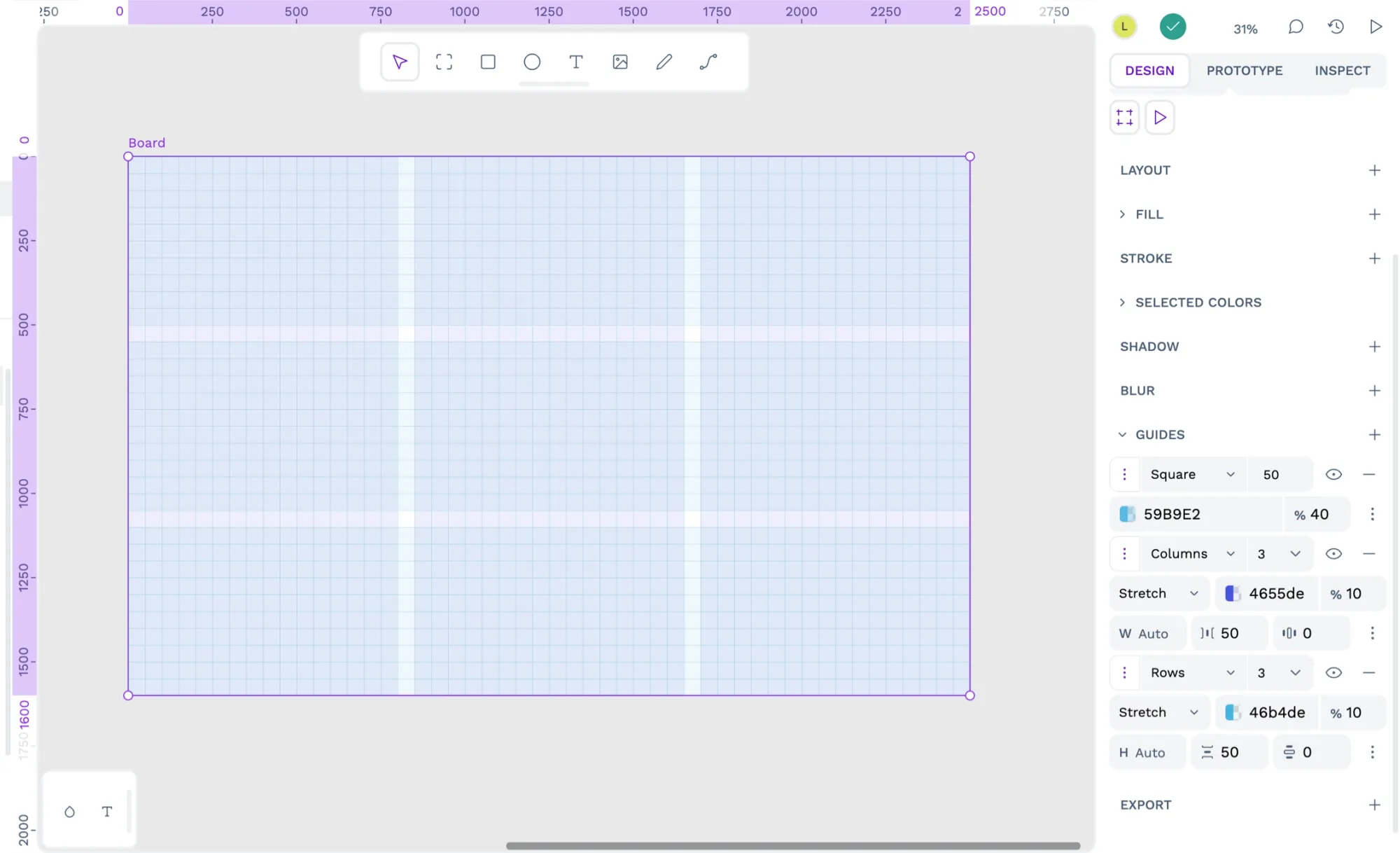 Three different guides overlap each other on one board: square pixel grid, 3 columns, and 3 rows.