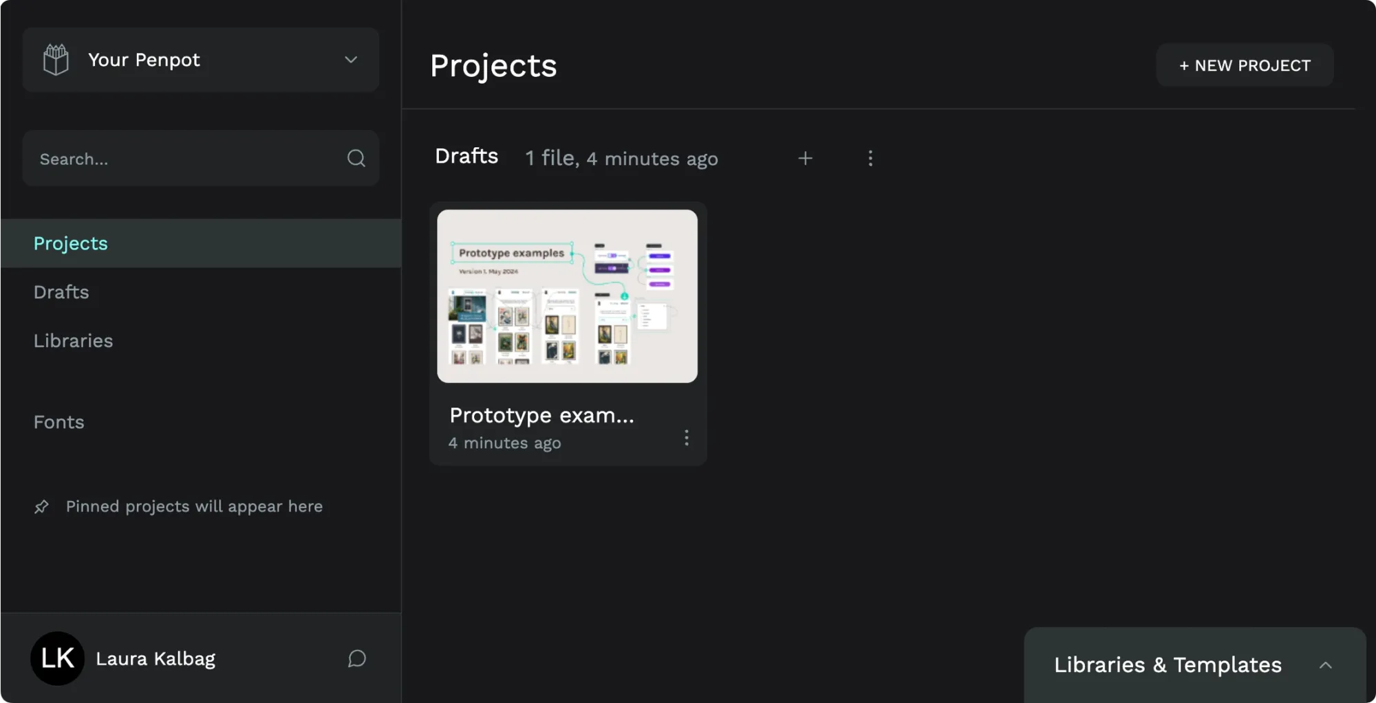 A file in the Drafts project in the Penpot dashboard.