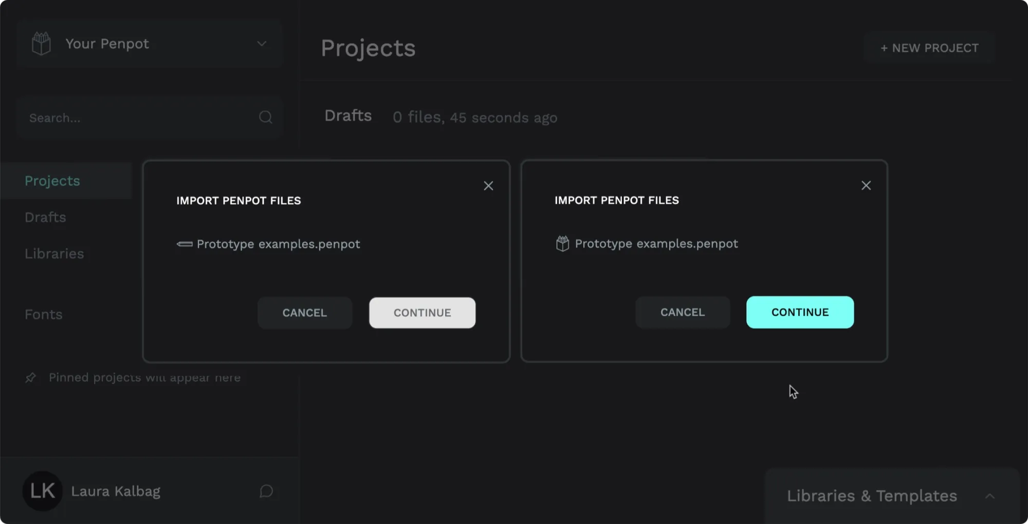 Two steps of the import process. The first step is when the file is uploading, the second step is once the file has uploaded.