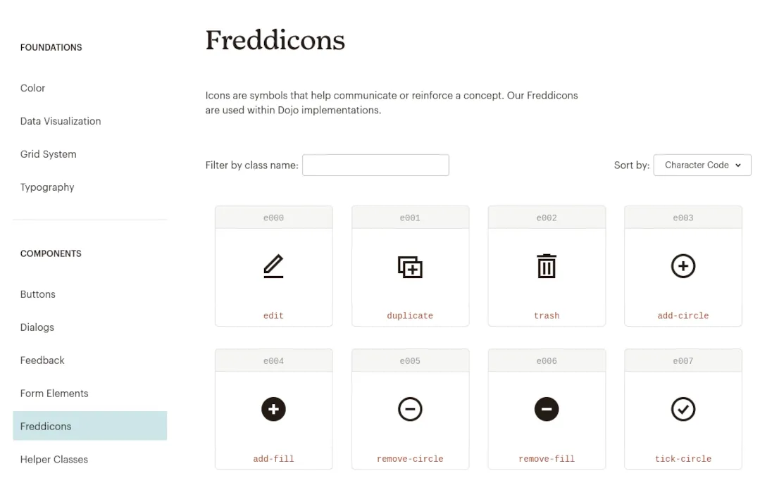 Grid of Freddicons in Mailchimp's design system