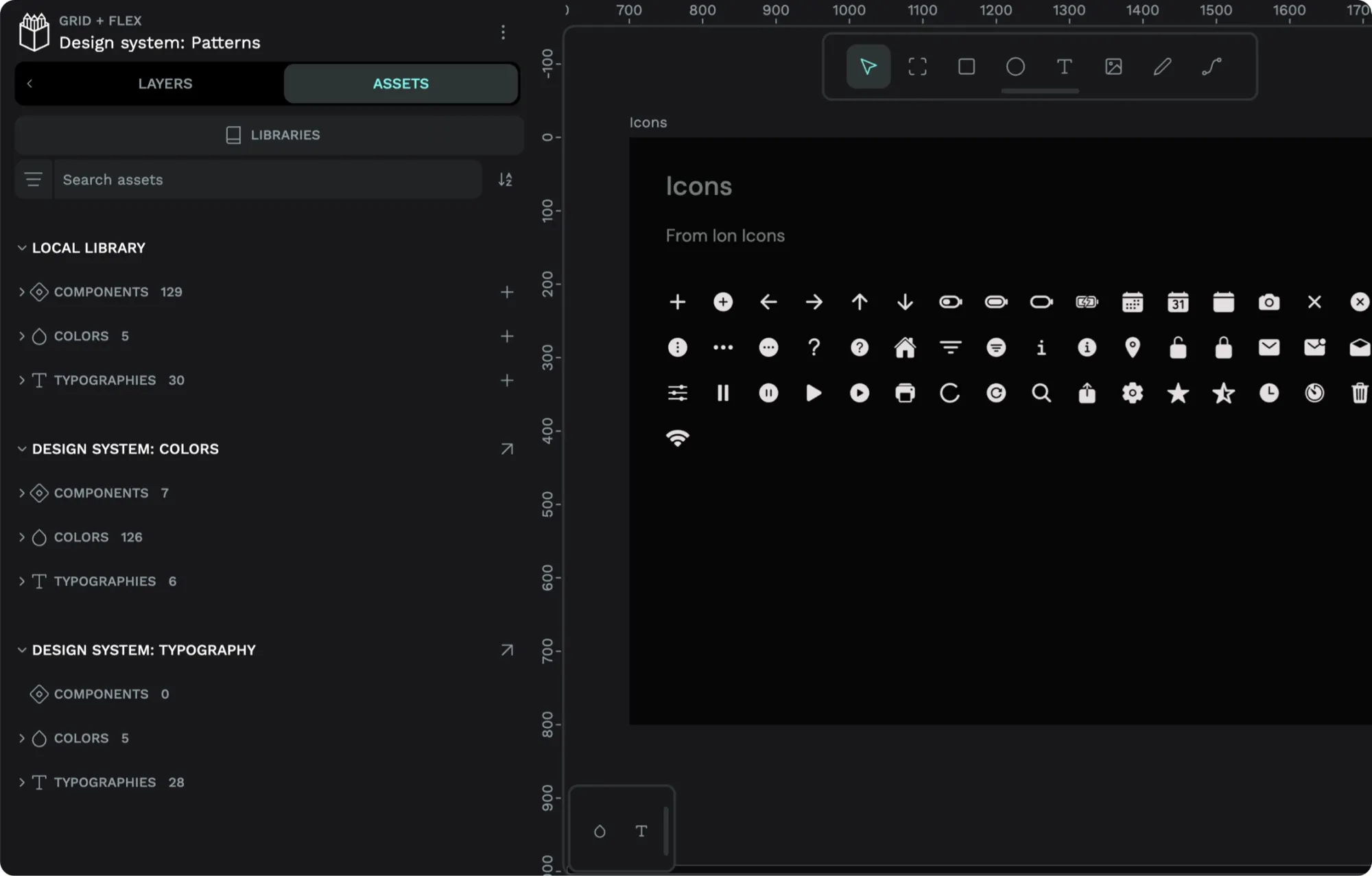 Display of icons in a design system from Ion Icons library - available in Penpot.