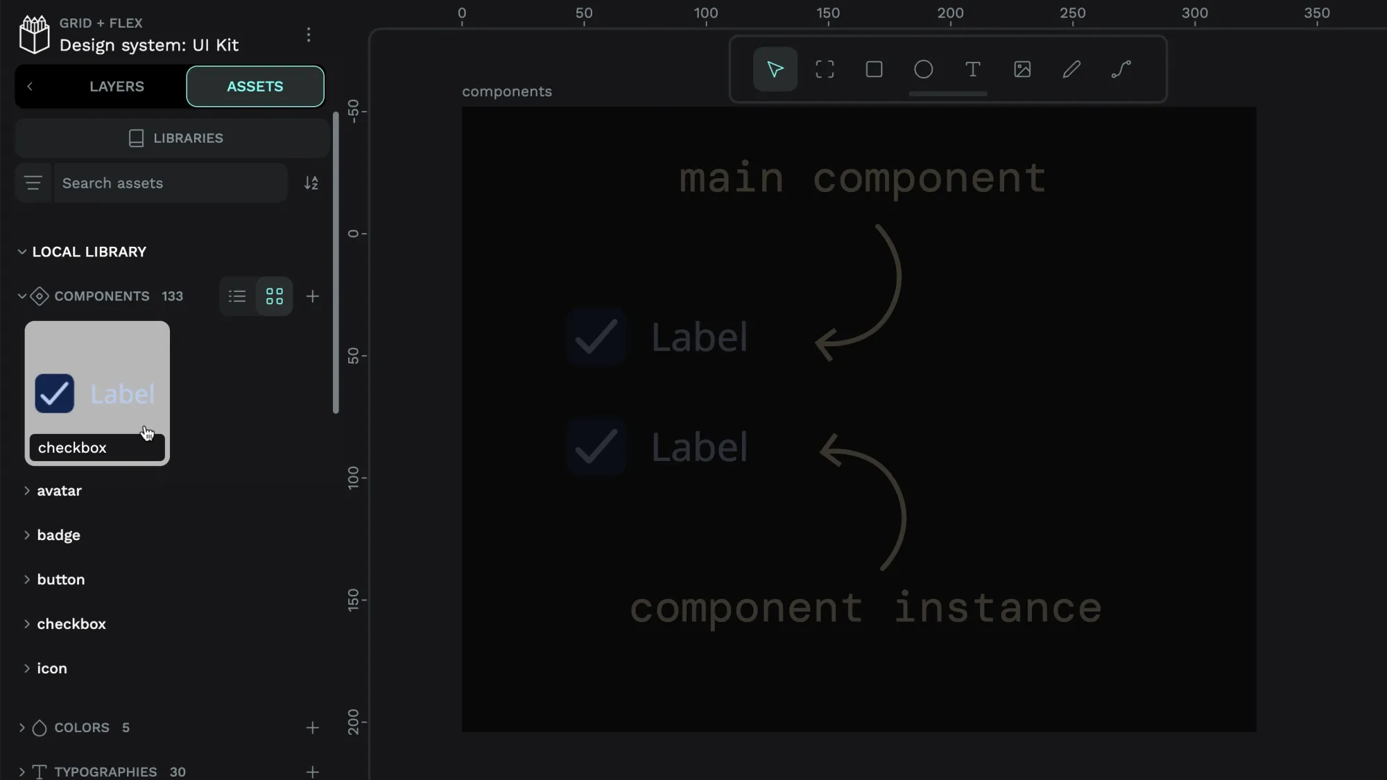 The checkbox component in the Local library section of the Assets panel.