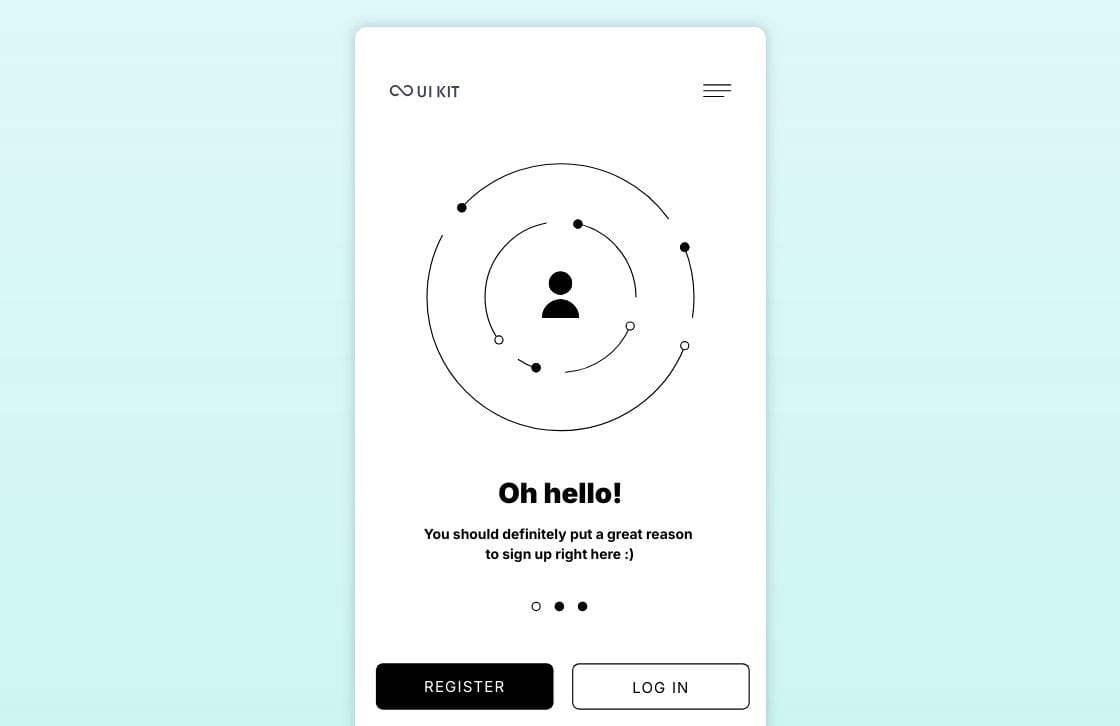  Wireframe of UI kit template with login and register buttons 