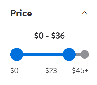 Slider control for a price range selection