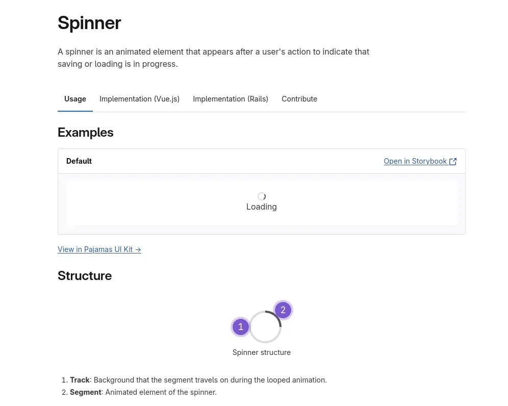 Gitlab’s example of a spinner to help understand designers how this component works.