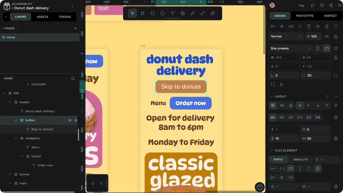 A skip to donuts button underneath the page title on a mobile layout.