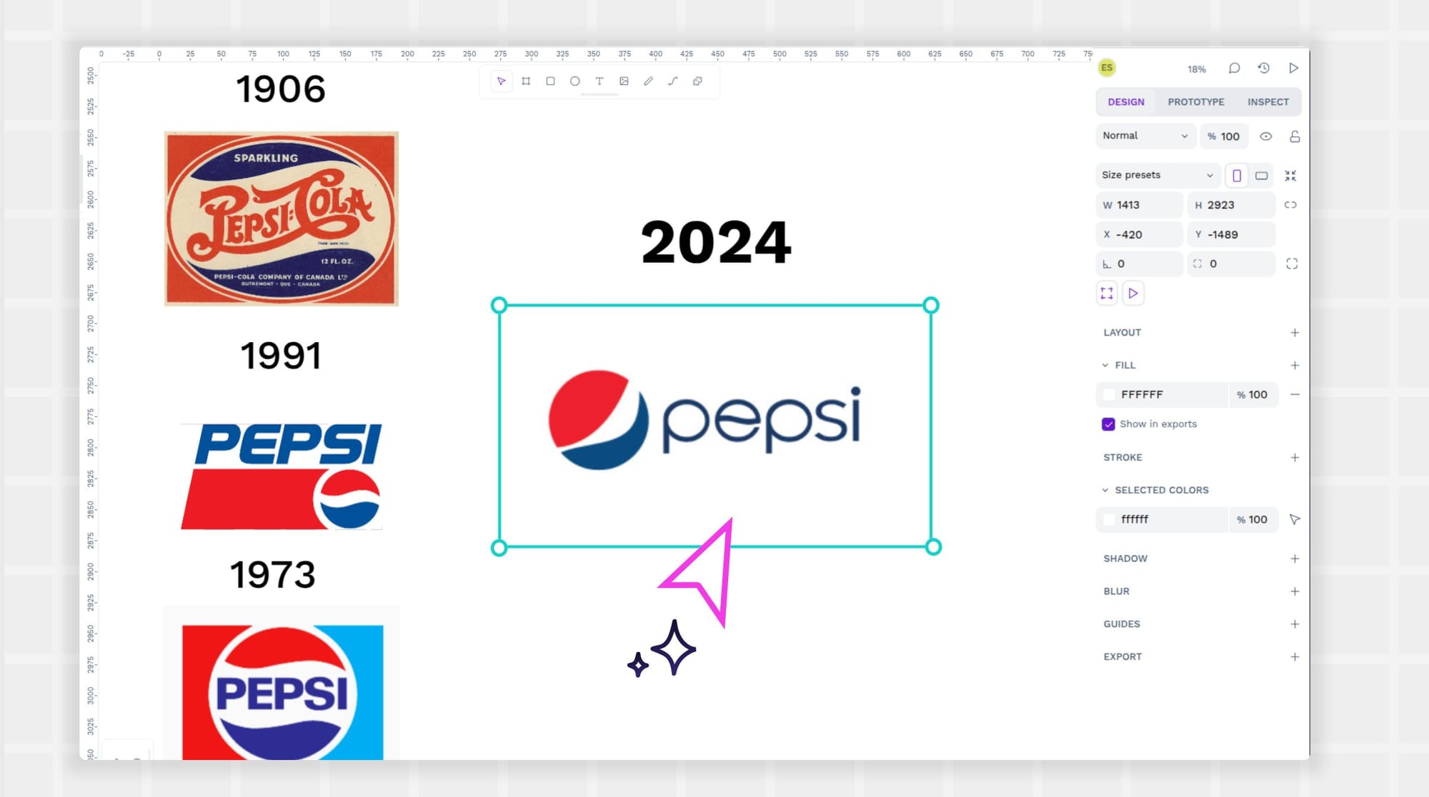 Different logos of pepsi along the years