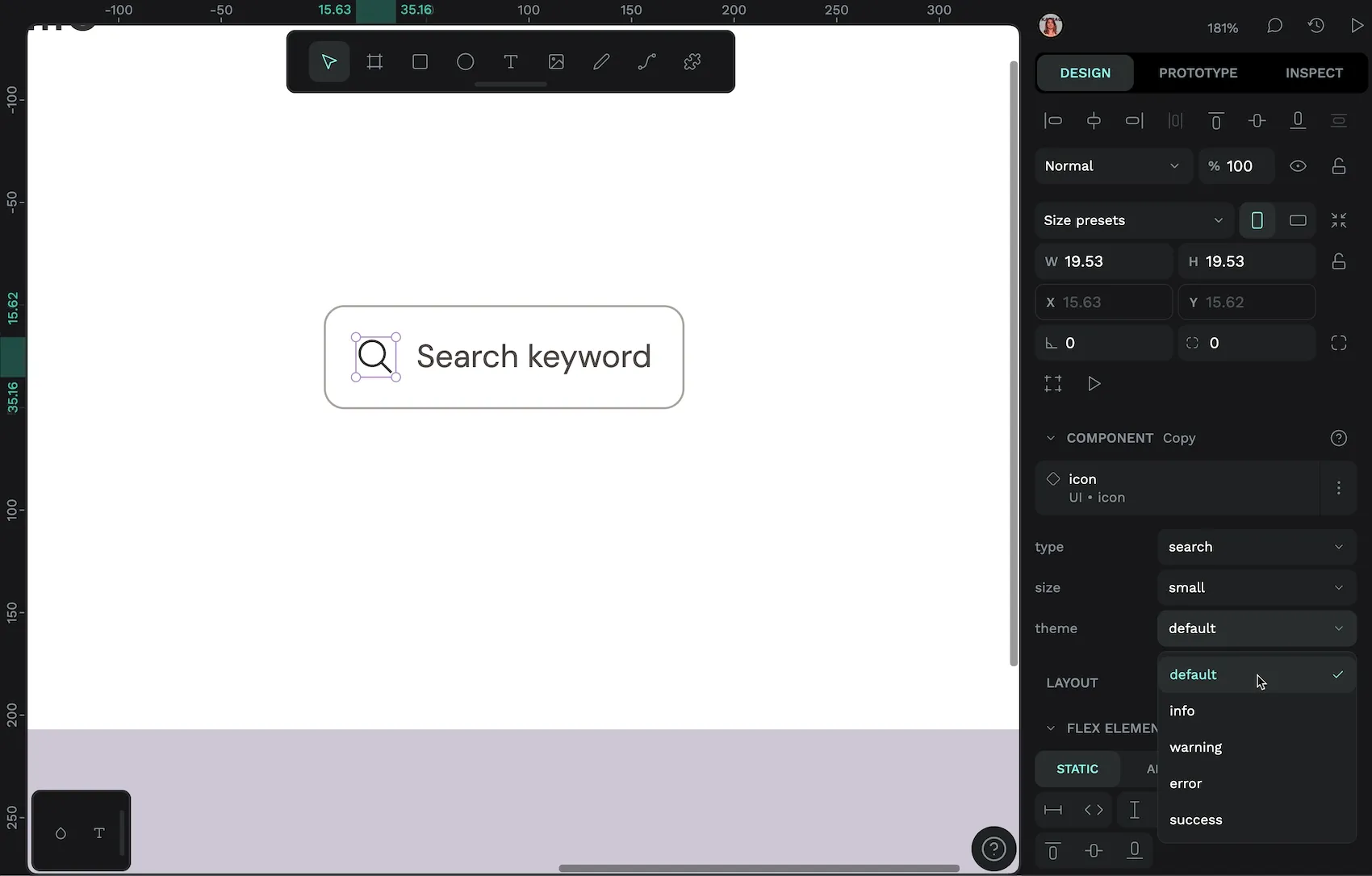 The icon component selected inside an input component.