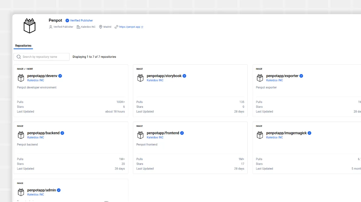 screenshot of dockerhub Penpot page