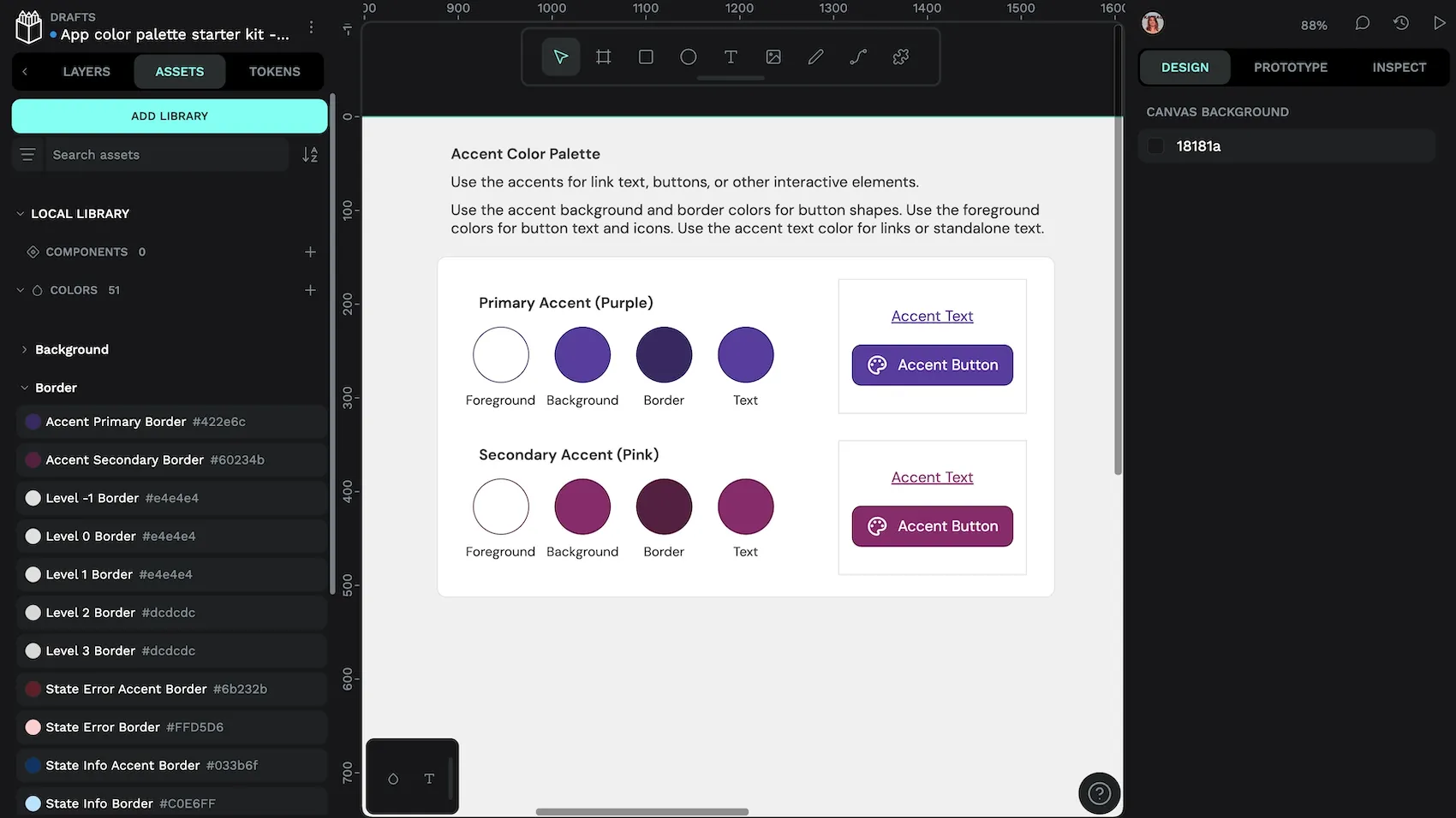 Color assets organized into Background and Border groups.