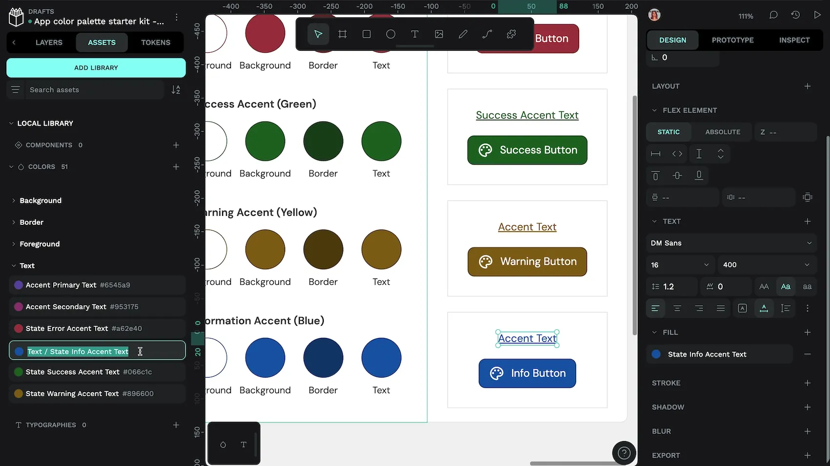 The State Info Accent Text color is organized into the Text group by naming it Text slash State Info Accent Text.