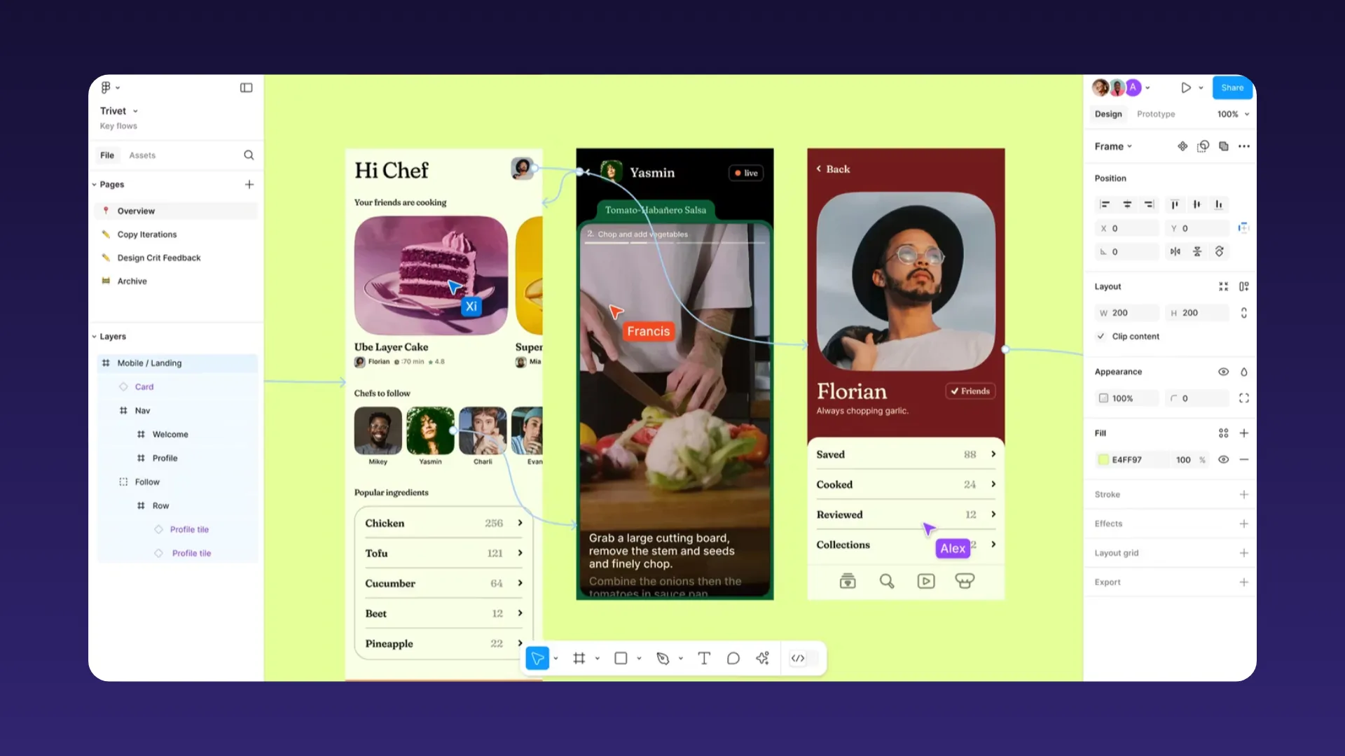 Figma's workpace showing an app prototype design.