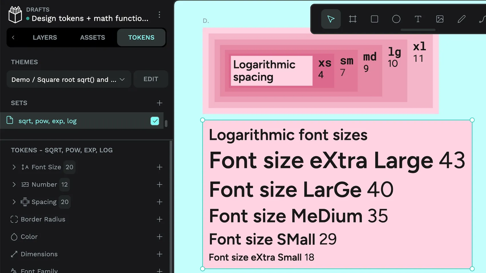 The logarithmic font sizes and spacing applied shows large font sizes and spacing overall, with a pleasing, quite dramatic, visual difference between steps.