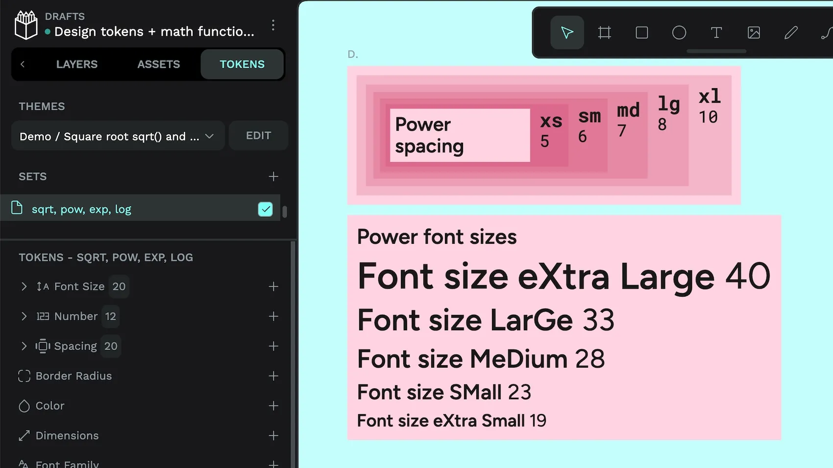 The power font sizes and spacing applied in Penpot, showing a proportional, reasonably dramatic, jump between each step.