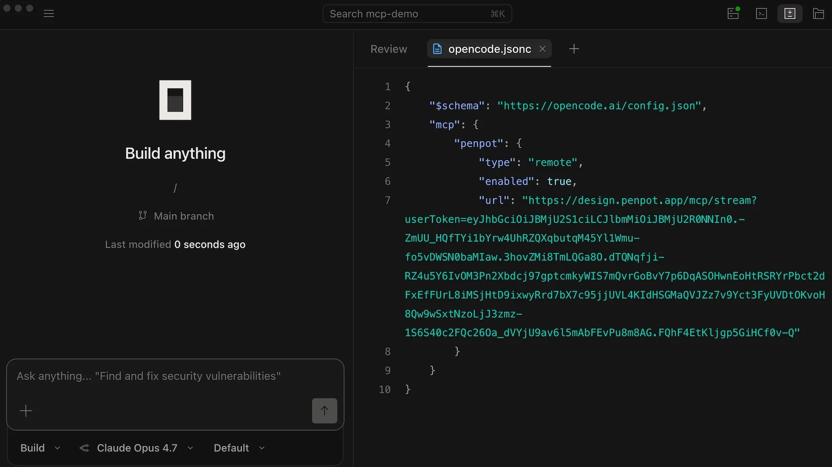 The opencode-dot-jsonc file opened in OpenCode.