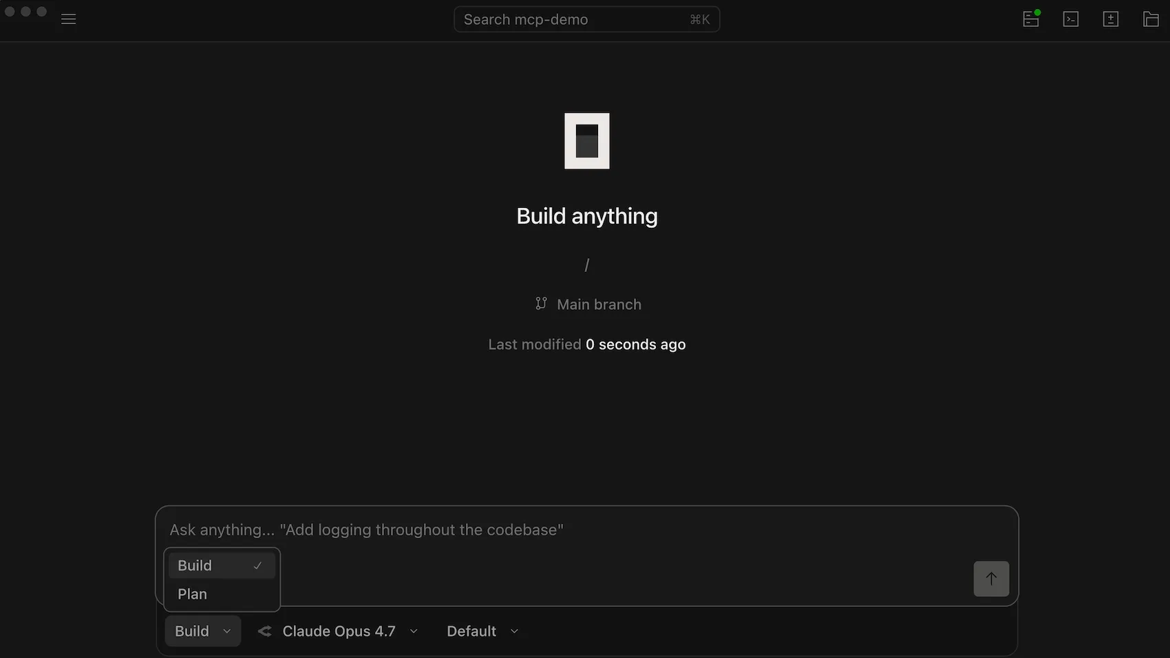 The first menu in the OpenCode chat box gives you the option to build or plan.