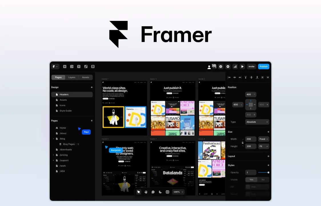 The image shows Framer logo and a Framer product image