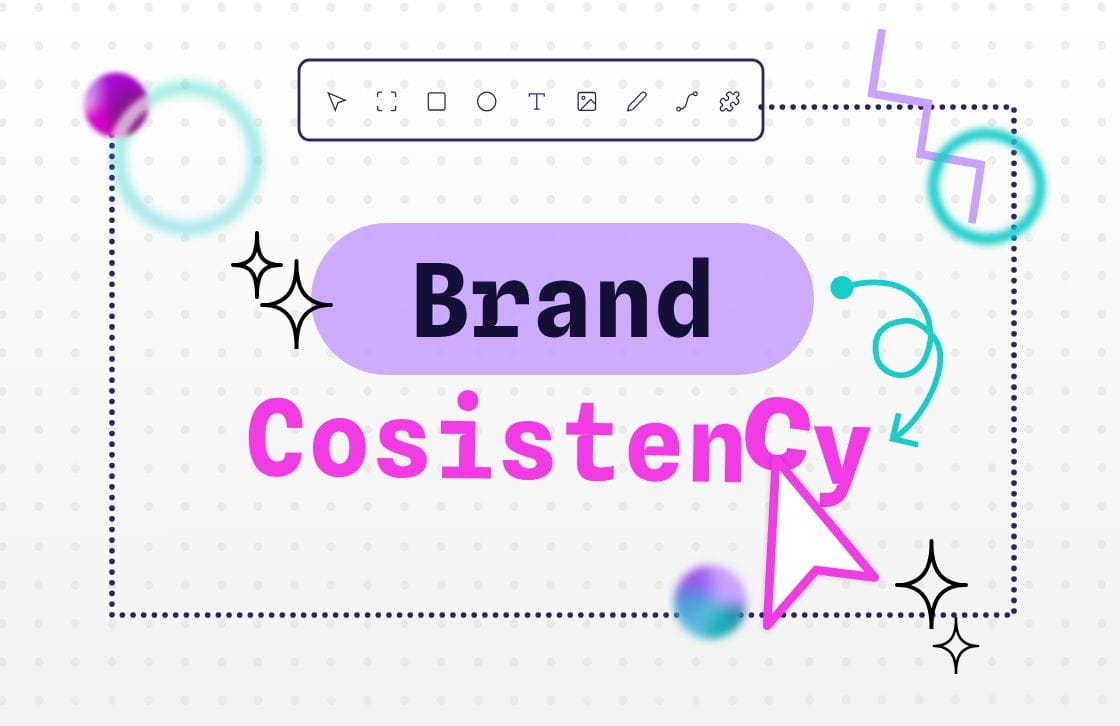 Title " brand identity" written in the middle of the image surrounded by a cursor and an idea of Penpot UI