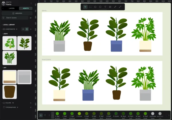 A mock up of different types of plants made with Penpot design tool