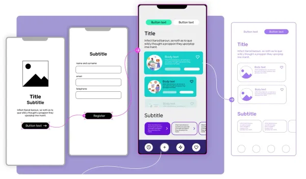 An illustrations with for screens of wireframe and interactive prototyping.