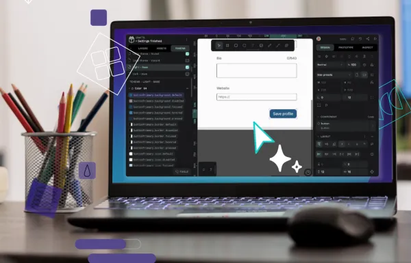 Image of a laptop with a screen of Penpot's app with a token screen.
