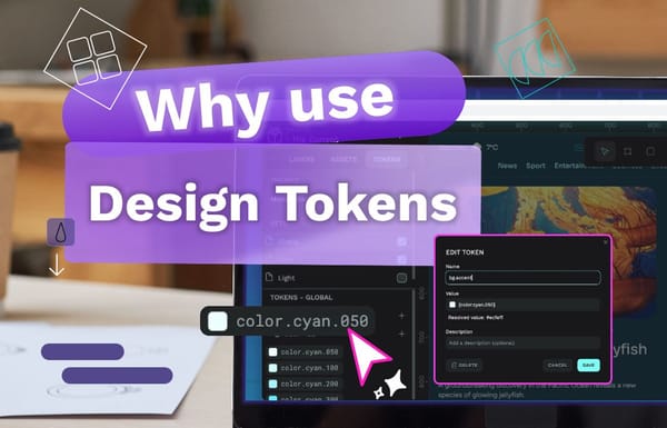 There's a" Why use design tokens" text overlapping Penpot UI showcasing tokens.