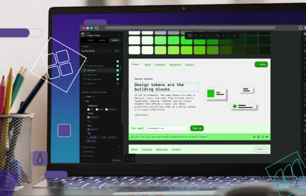 the image shows a computer monitor where penpot tab is open on a design tokens related project