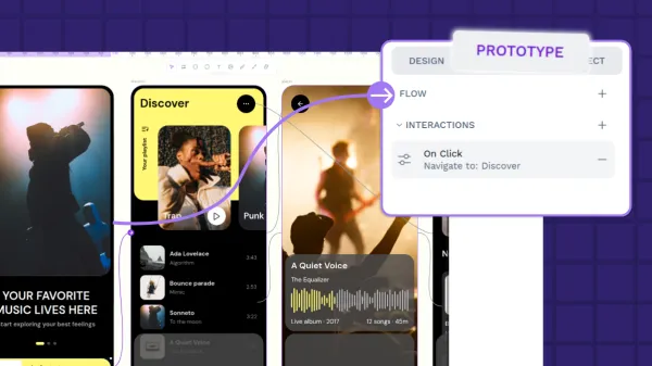 the image shows a prototype flow of a music app in pen